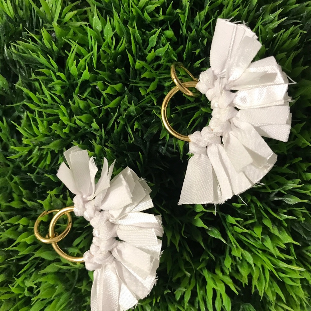 J Crew fabric fan earrings.